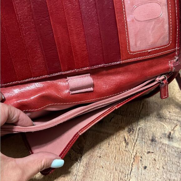Fossil Travel Wallet red leather Zippered wristlet strap - Picture 5 of 12